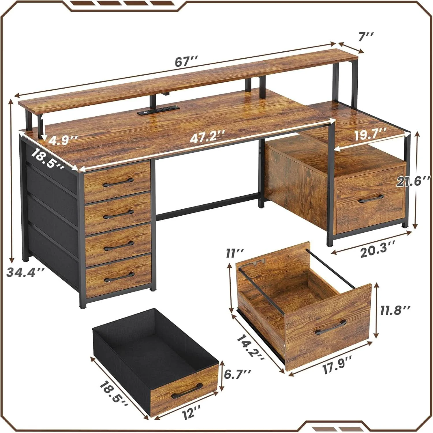 Pure 66 Inch Home Office Desk Rustic Brown Durable Construction Effective