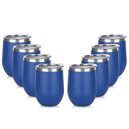 Minimalist Stainless Steel Wine Tumbler Bulk with Lid 8 Count Powerful