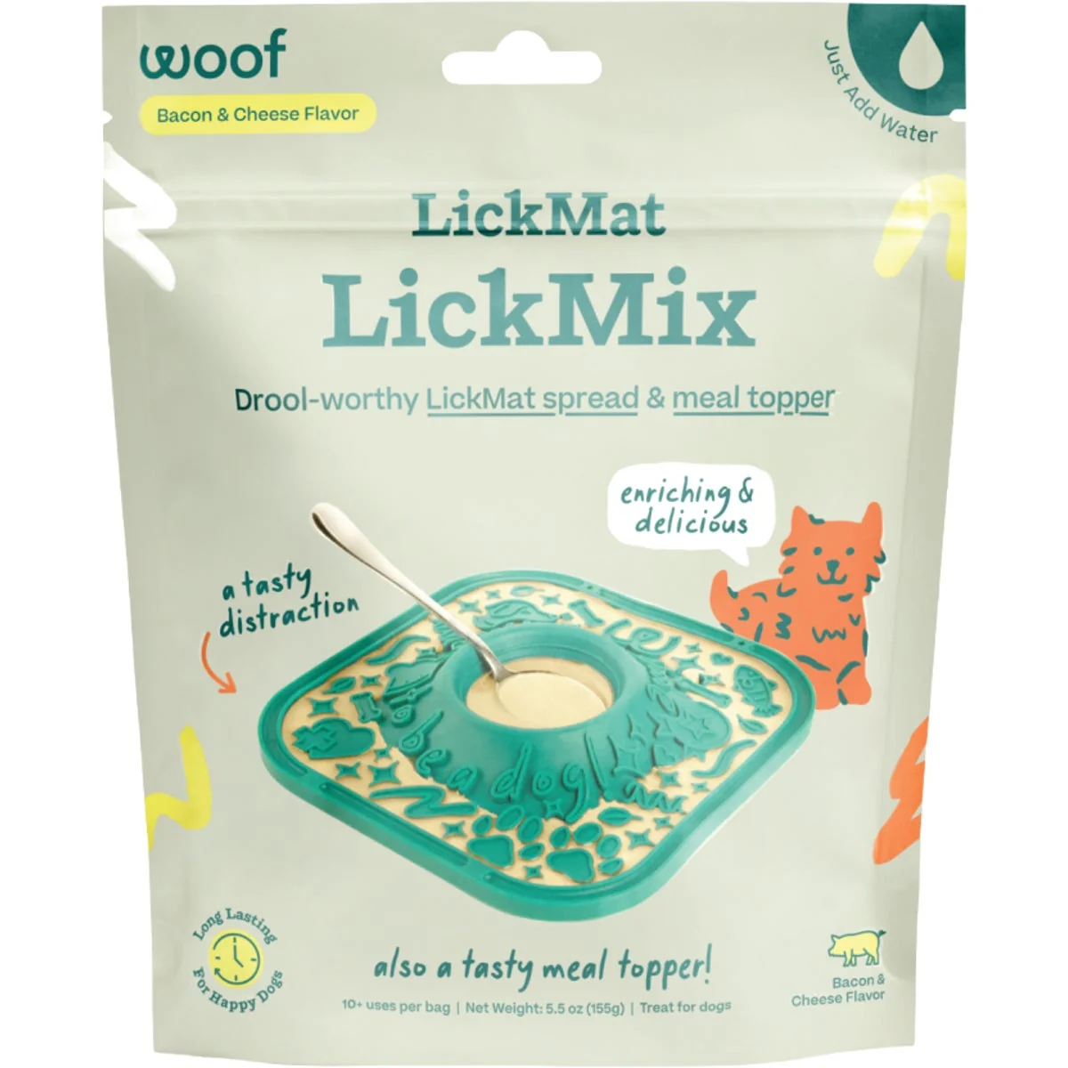 Specialty Woof LickMat LickMix 5.5 Oz. Bacon Cheese Recipe Meal Topper Certified