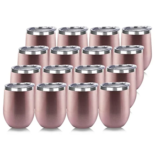 Lightweight Stainless Steel Wine Tumbler Bulk with Lid 16 Count Unique