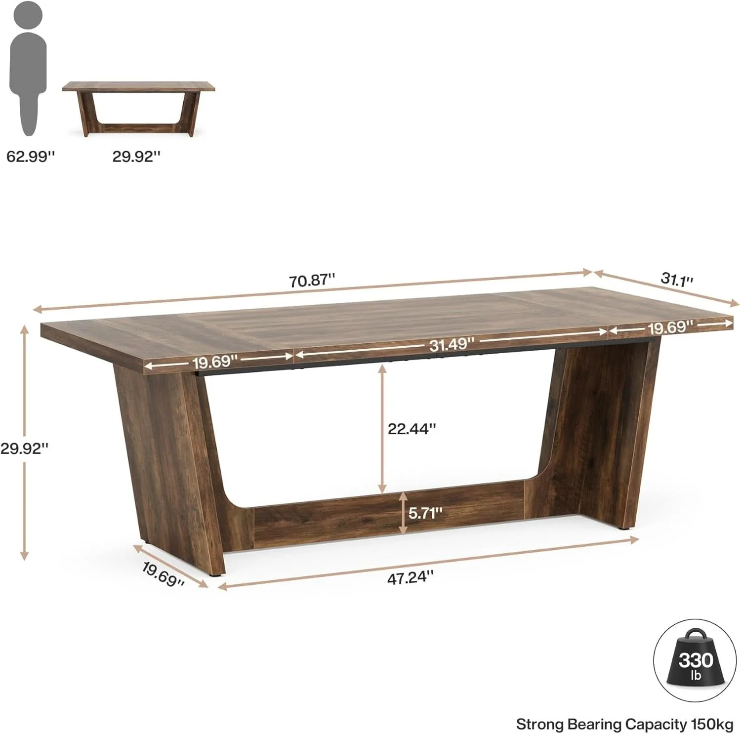Fine 71 Inch Brown Executive Wood Computer Desk For Home Office Recyclable