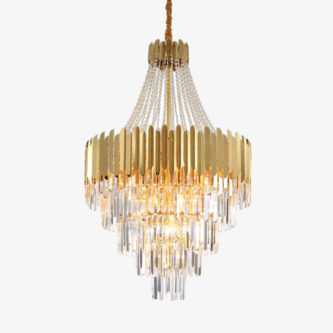 Comfortable Layered Golden Crystal Chandelier Prestigious