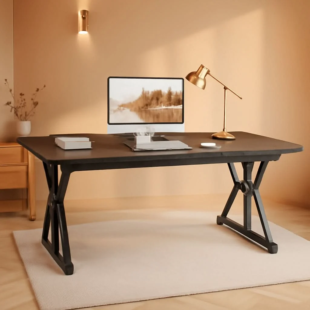Minimalist 70.8 Inch Large Executive Desk Black Oak Wood Office Desk Traditional