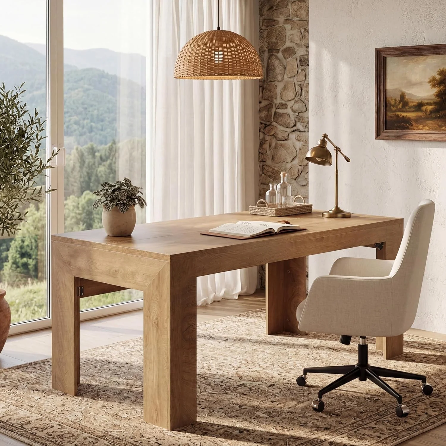 Sophisticated 63 Inch Light Brown Interconnected Workstation Desk Trusted