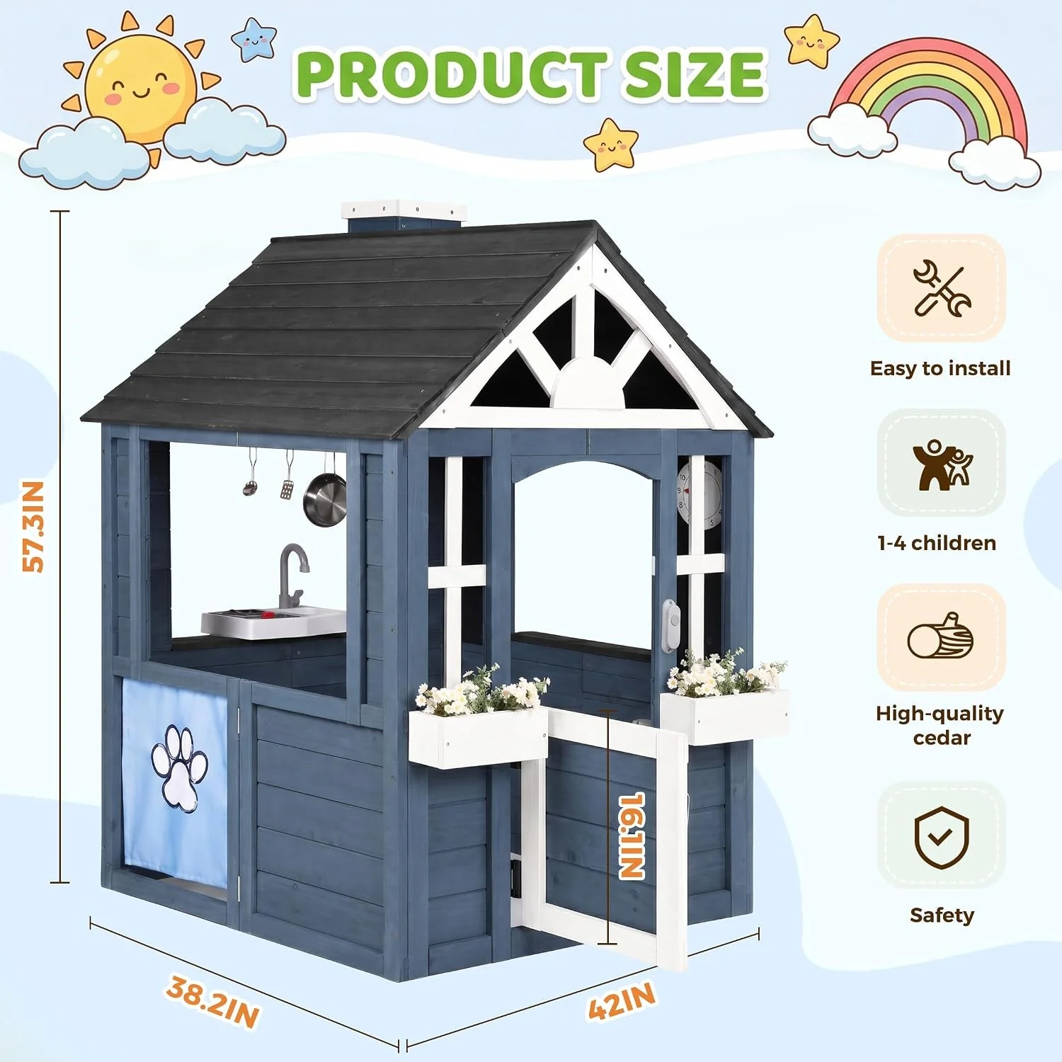 Verified Quality Cedar Outdoor Playhouse With Kitchen Accessories Consistent