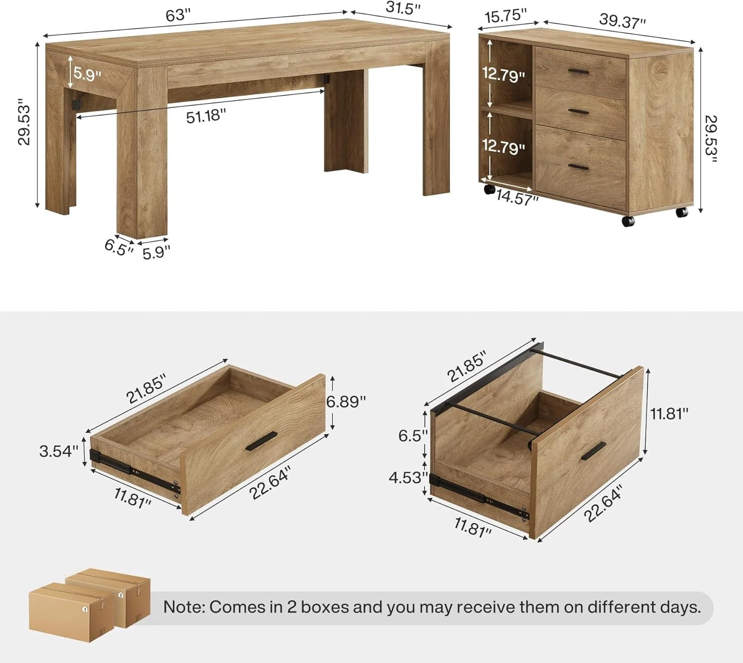 Refined Sixty Three Inch L Shaped Desk WithStorage Drawers Brown Finish Execut Green