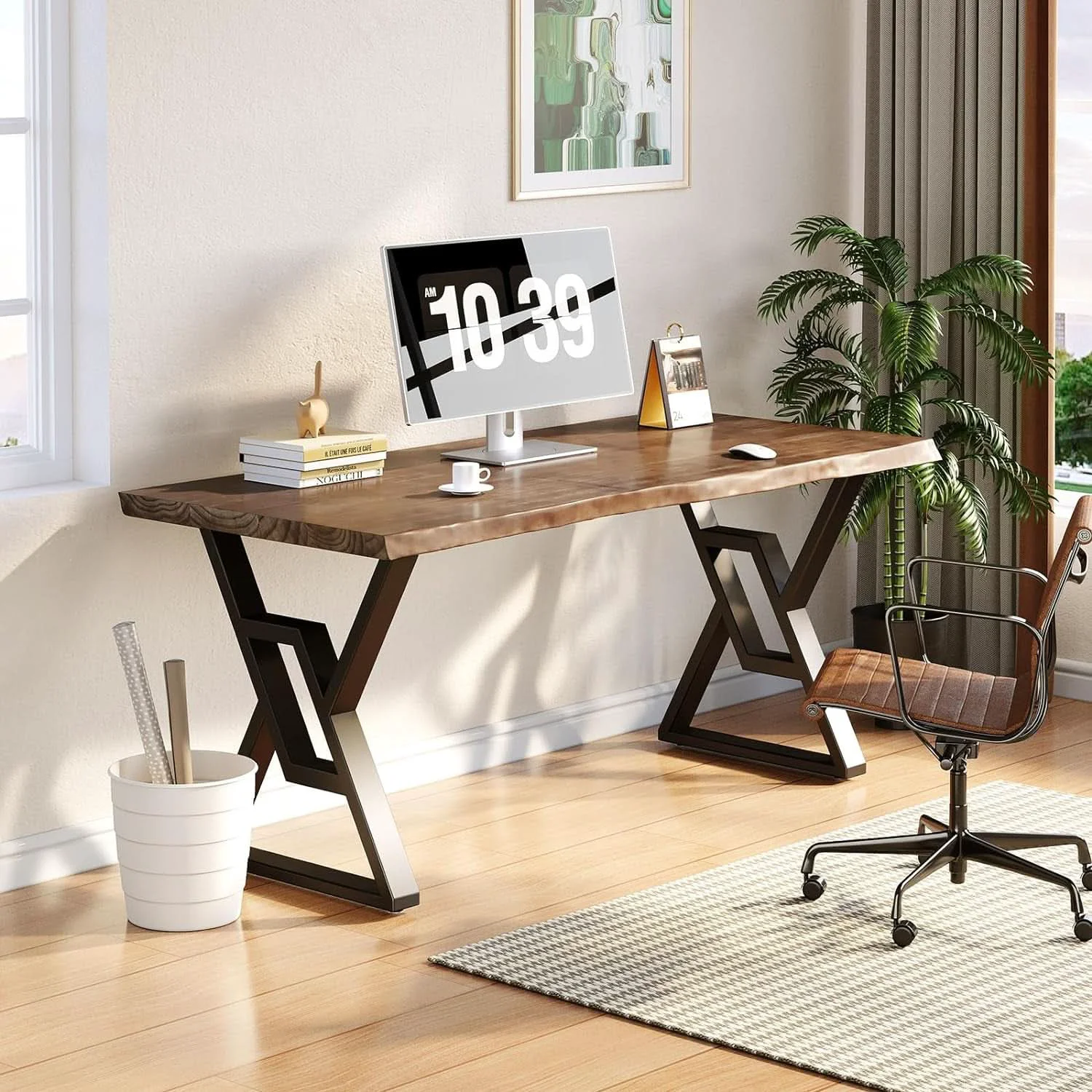 High-Quality Rustic Brown 55 Inch Solid Wood Computer Desk Home Office Trusted