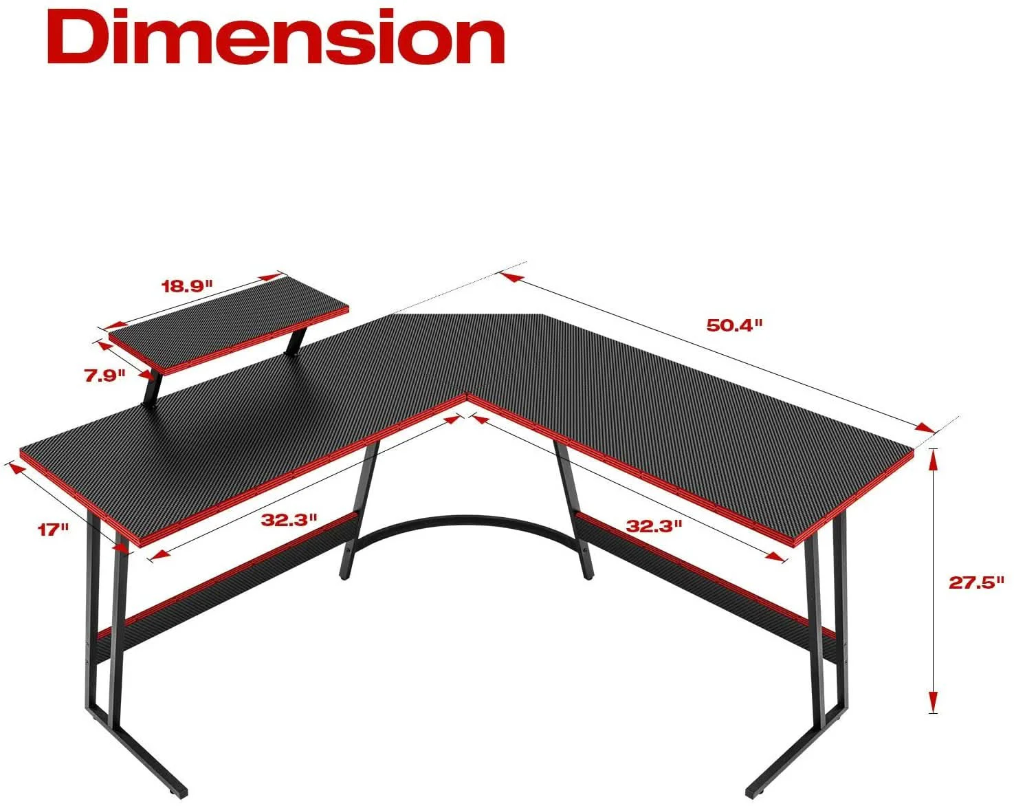 Premium L Shaped Gaming Desk With Monitor Riser 51 Inch Corner Desk Efficient