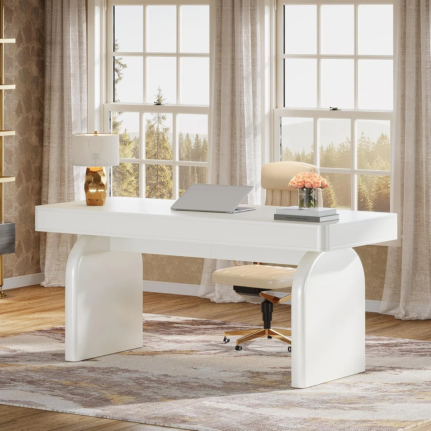 Green 63 Inch White Desk With Drawers Modern Office Desk Selected