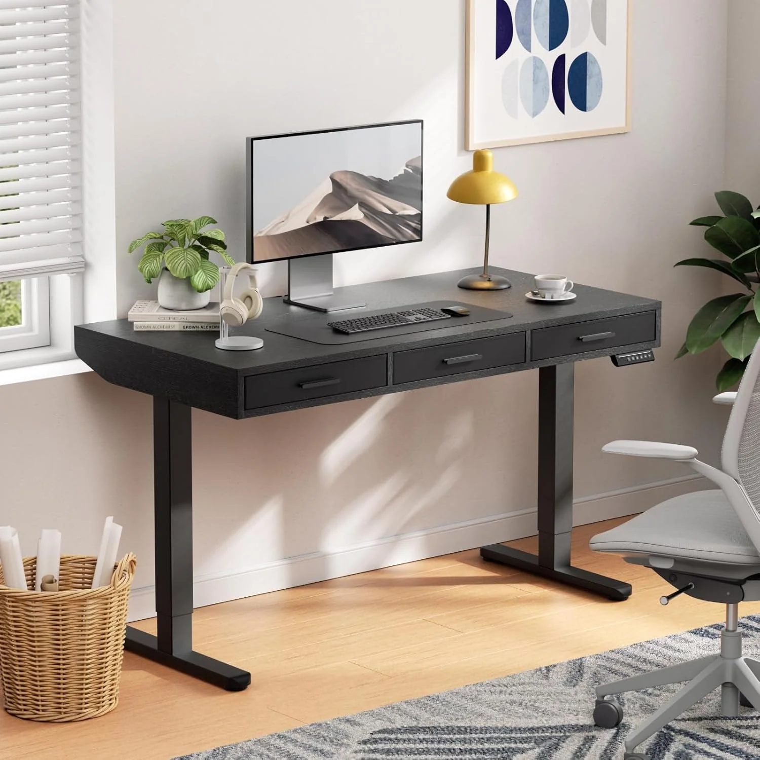Original Electric Height Adjustable Desk Black 55x28 Inches Unique