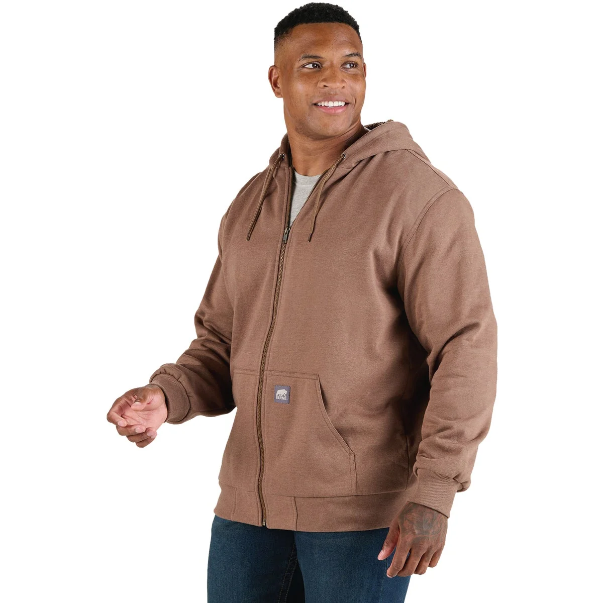 Expertly Made Berne Heritage Grid XL Heathered Driftwood Fleece-Lined Full-Zip Hooded Sweatshirt Convenient
