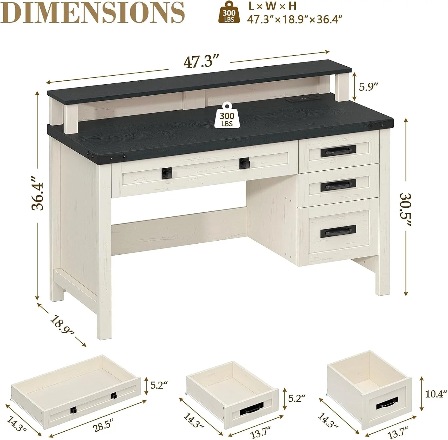 Expertly Made Black White Farmhouse Computer Desk Electrical Outlets Advanced