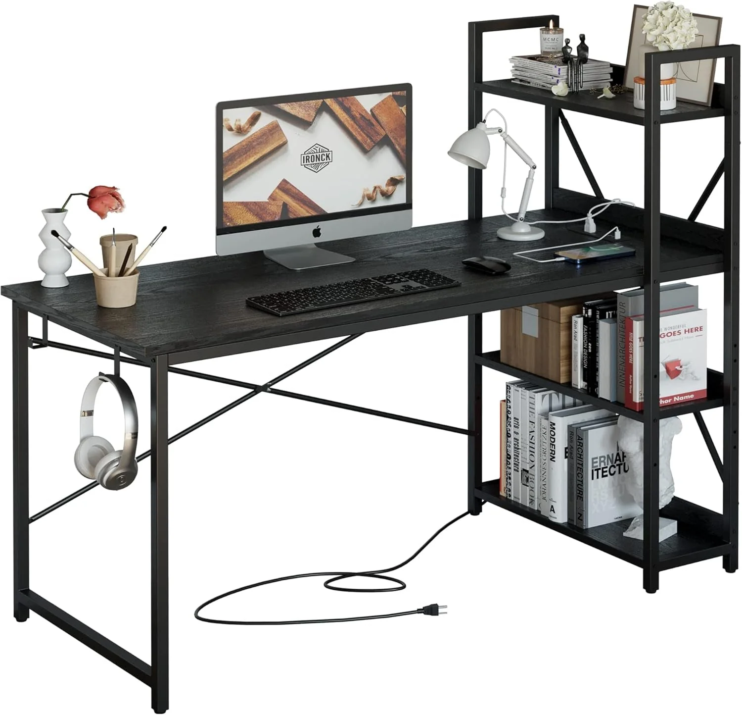 Detailed FiftyFiveInch Computer Desk With USB Outlet MatteBlack Elite