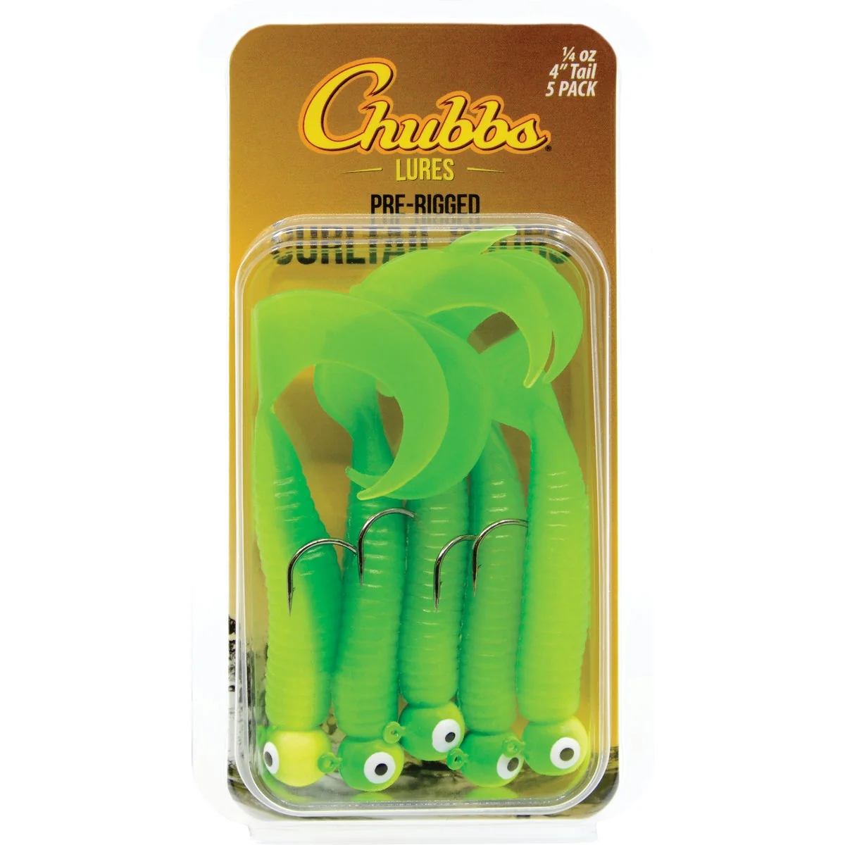 Contemporary Chubbs Rigged 4 In. Chartreuse Glitter Curltail Grub 5-Pack Genuine