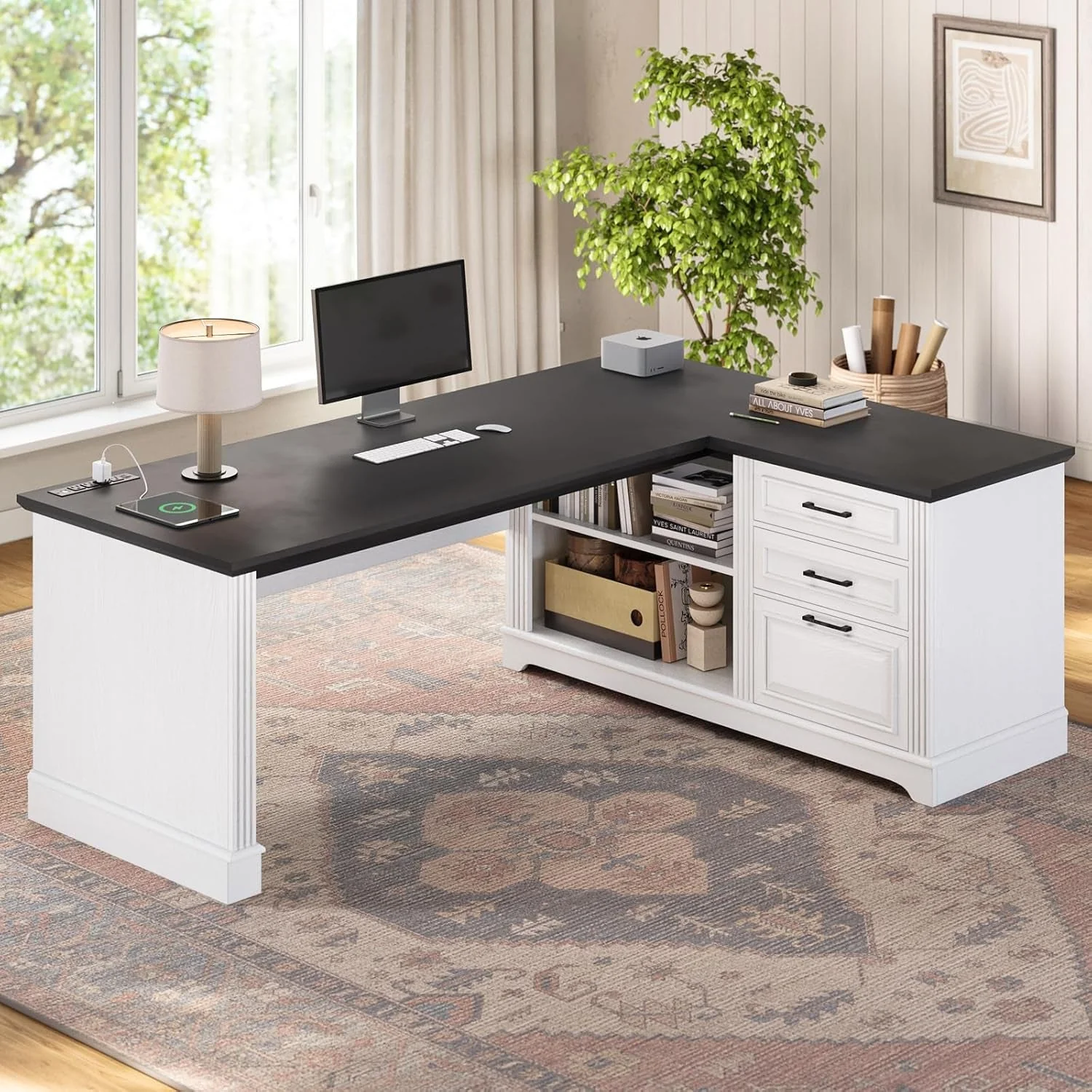 Green Executive L Shaped Desk With Multifunctional Outlets Excellent