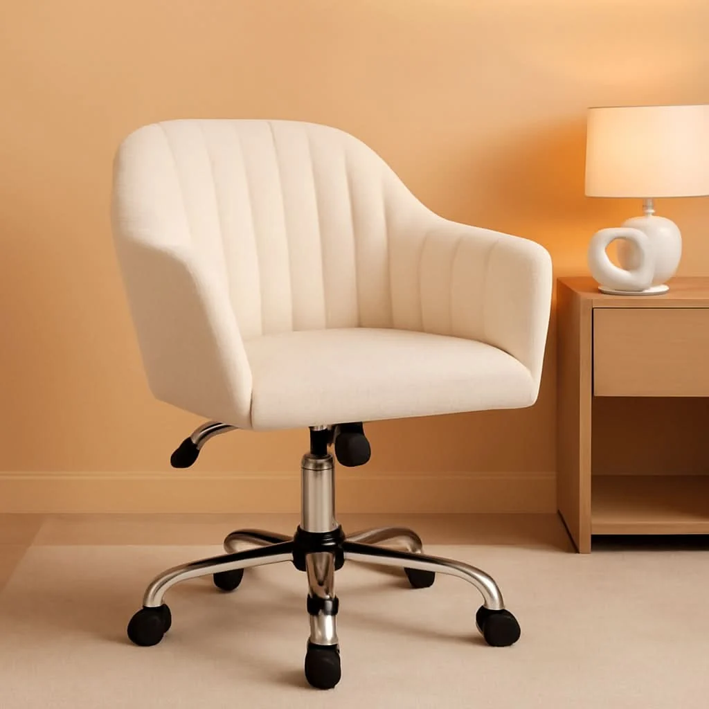Lightweight Ivory Boucle Vanity Chair Height Adjustable Makeup Desk Chair Green