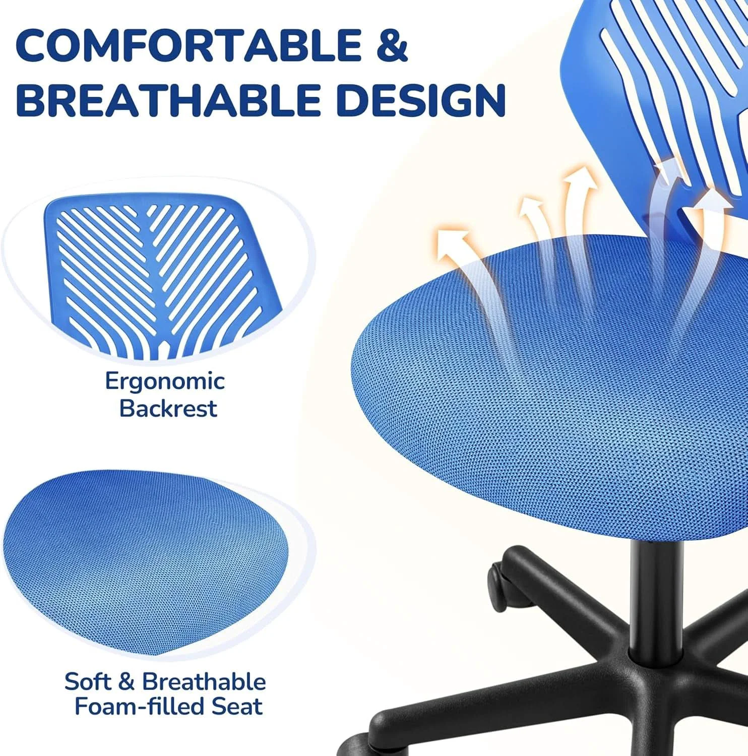 Stylish Blue Adjustable Student Desk Chair With Lumbar Support Smooth