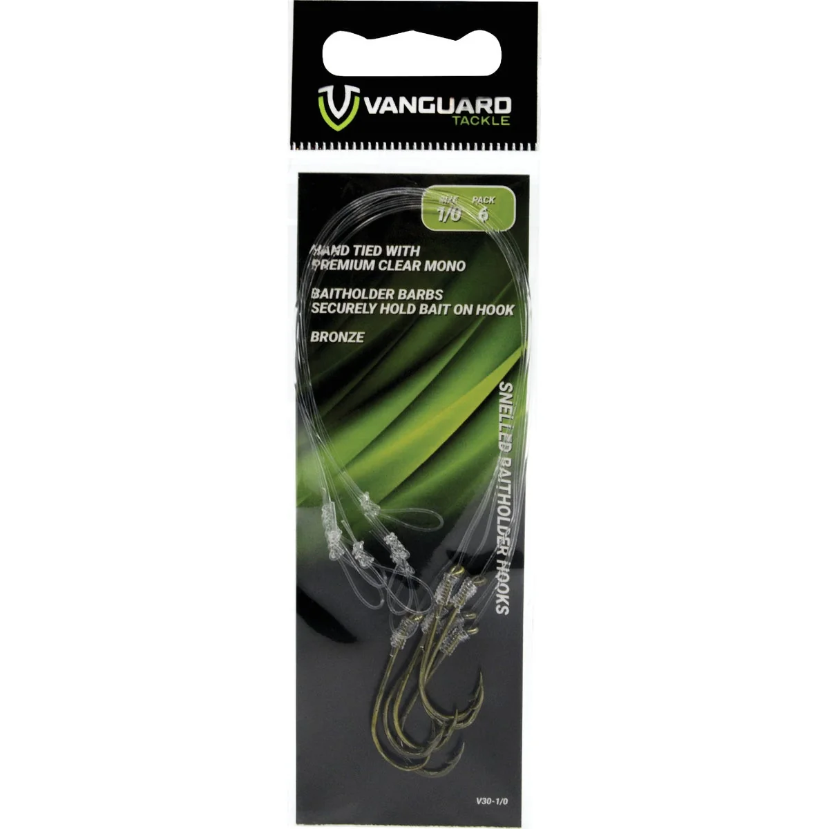 Breathable Vanguard Size 2 0 Baitholder Bronze Snelled Hooks 6-Pack Secure