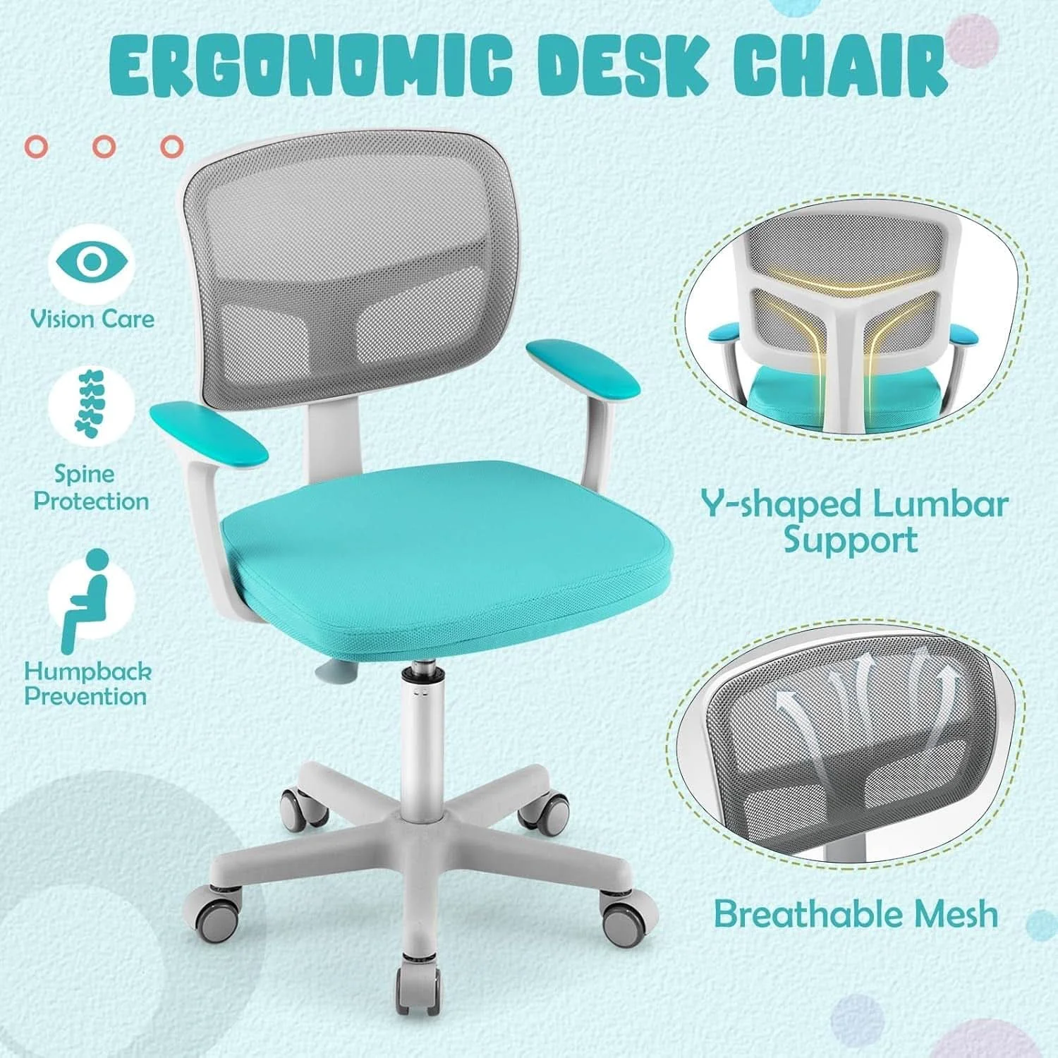 Authentic Ergonomic Kids Desk Chair With Lumbar Support Cyan Unique