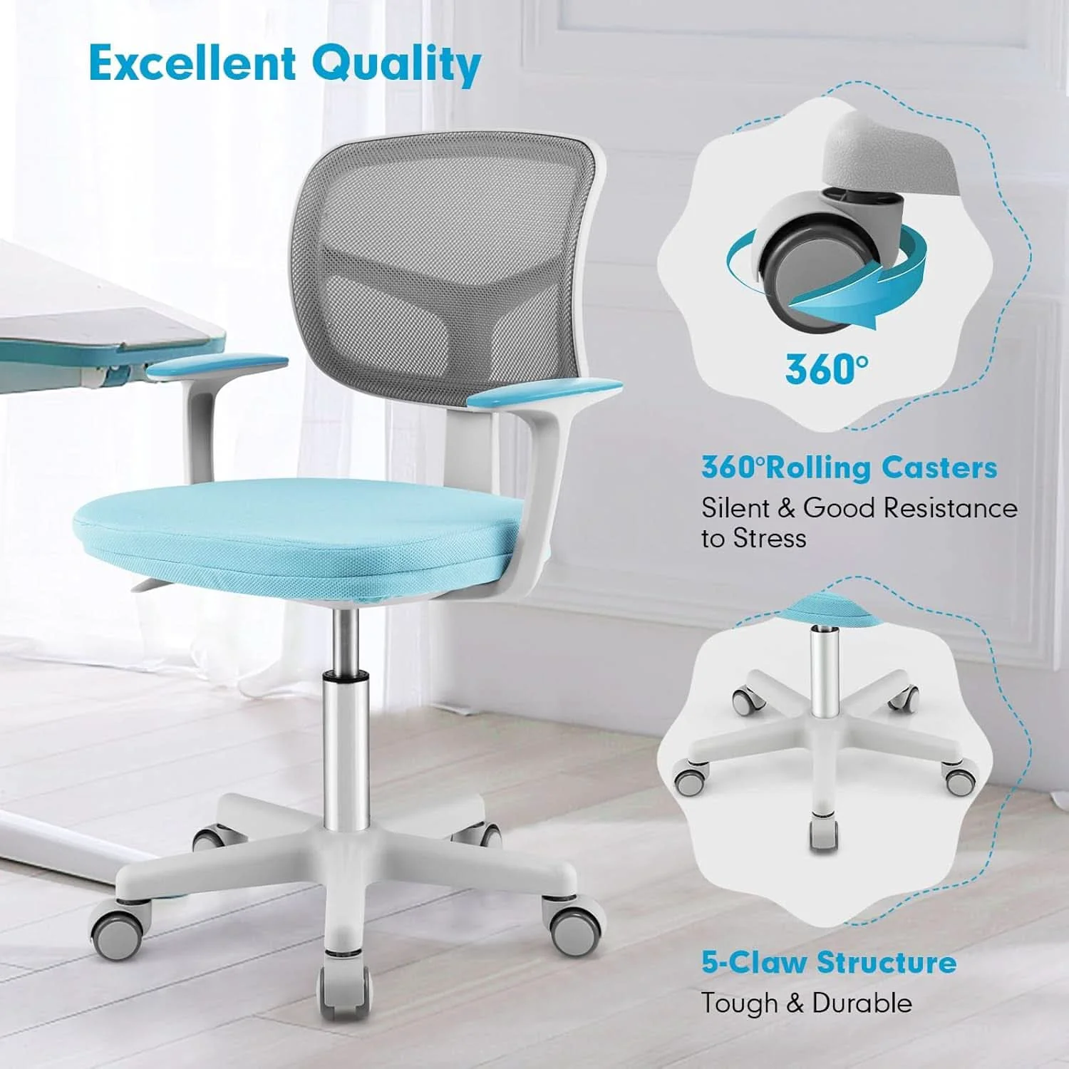 Detailed Ergonomic Kids Desk Chair With Lumbar Support Blue Green