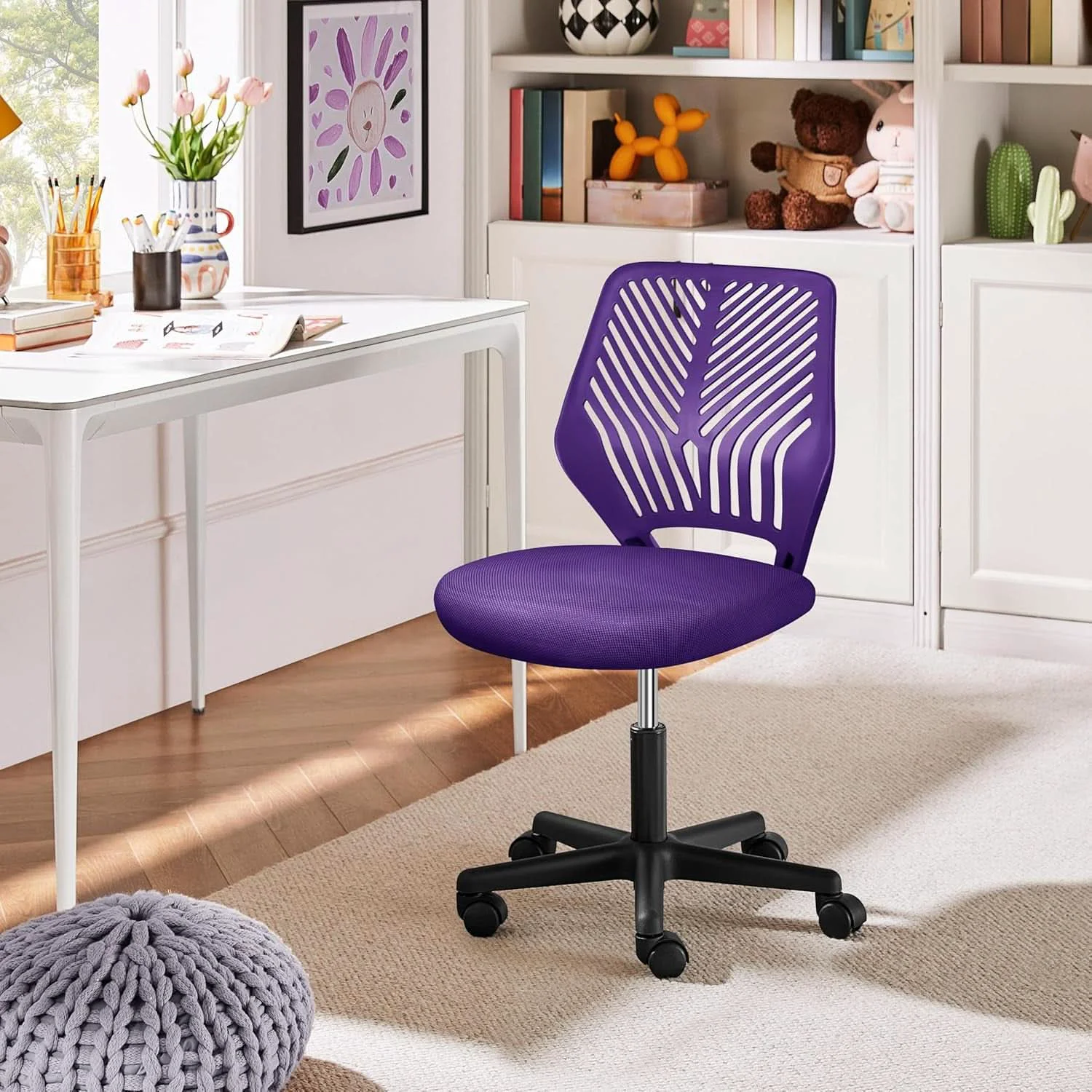 Detailed Purple Adjustable Desk Chair With Lumbar Support Swivel First-Class