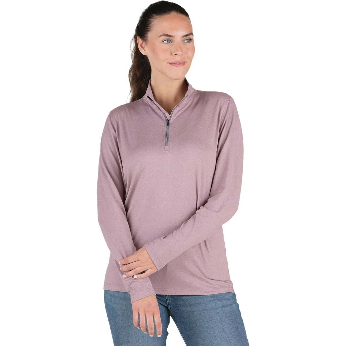 Elite Berne Women's XL Heathered Elderberry Midweight UPF Quarter-Zip Shirt Fine Crafted