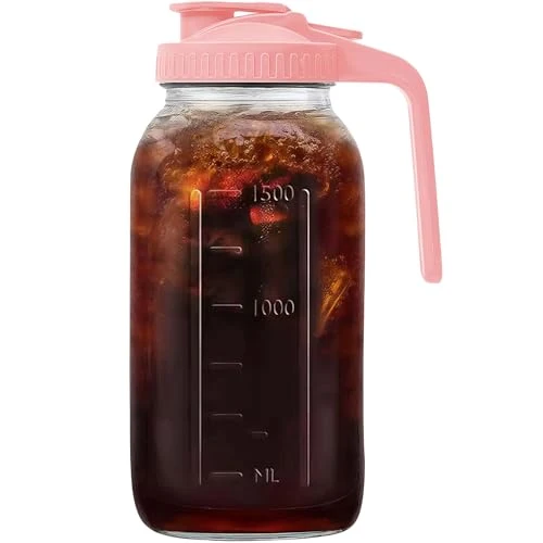 Verified 64oz 2 quart Glass Pitcher with Lid Mason Jar Pitcher Glass Container Dependable