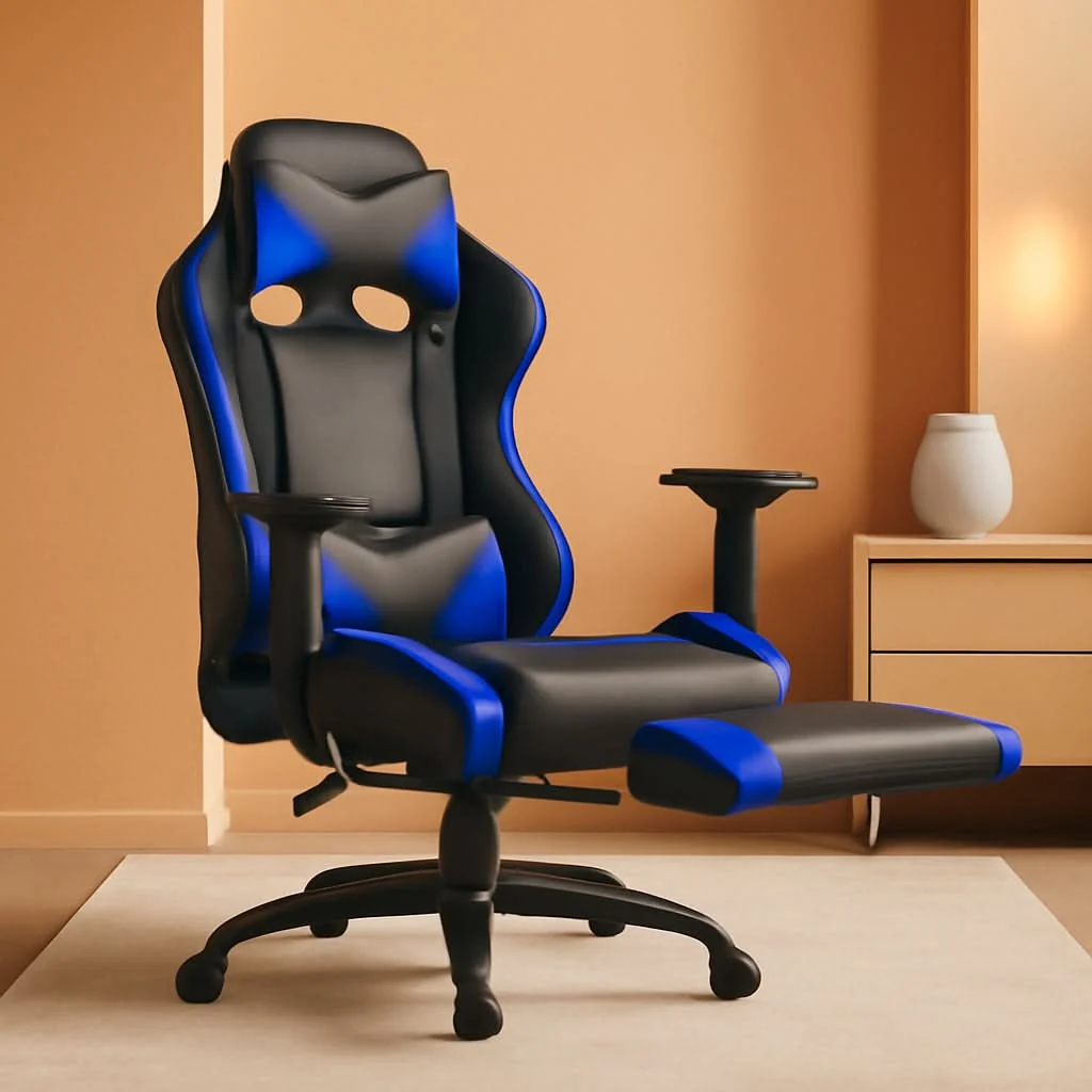 Pure Blue Gaming Chair With Footrest And Lumbar Support For Desk Authentic