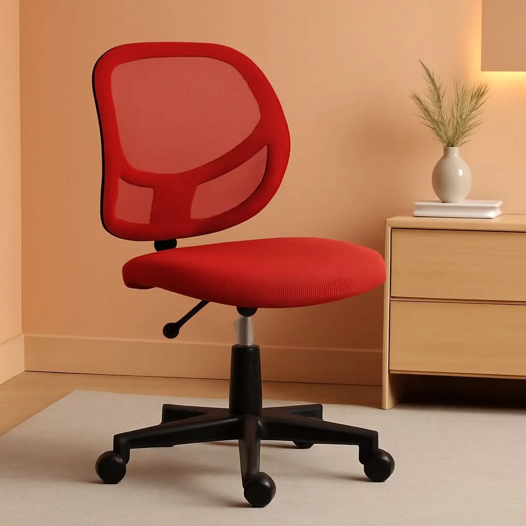 Efficient Kids Adjustable Mesh Low Back Swivel Desk Chair With Footrest Red Easy-to-Use