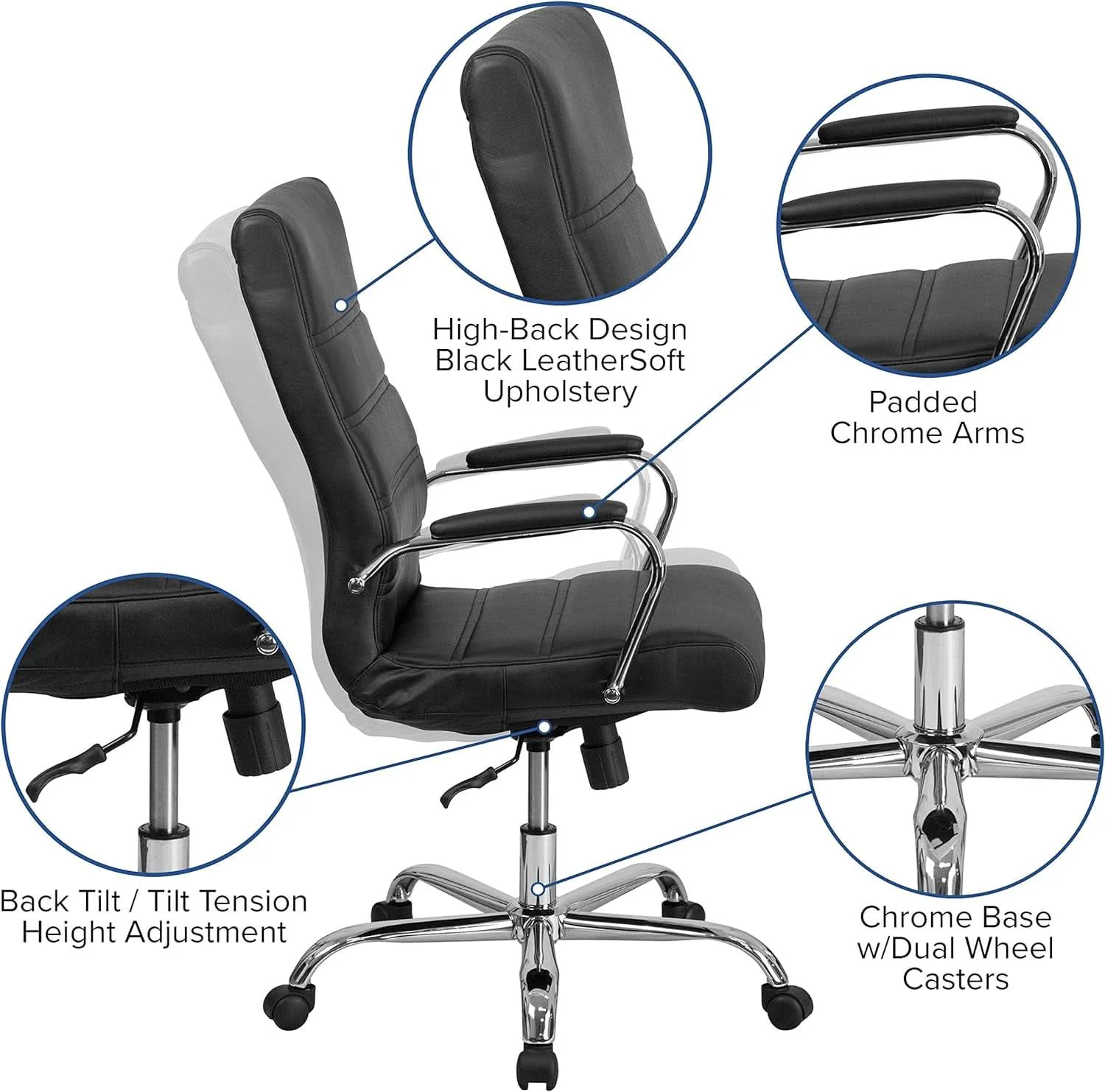 Casual Whitney High Back Leathersoft Desk Chair Adjustable Height Swivel Blac Innovative