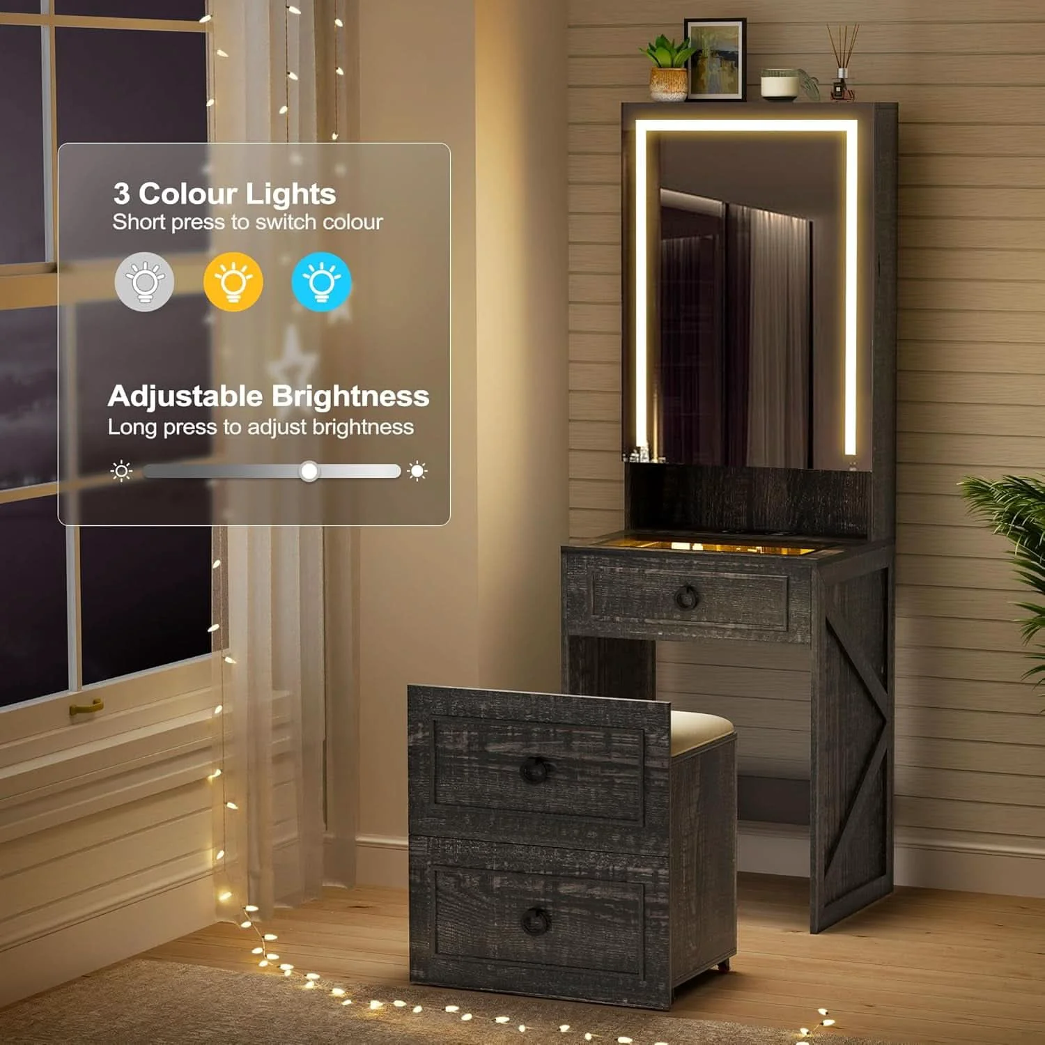 Exceptional Compact Vanity Desk With Electroluminescent Mirror Fast