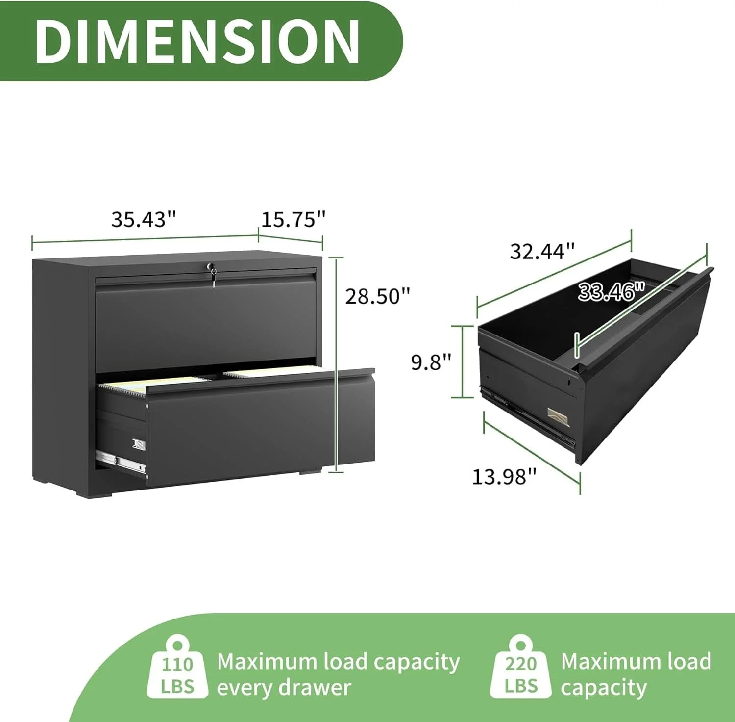 Long-Lasting Black Lateral File Cabinet With Lock For Home Office Relaxed