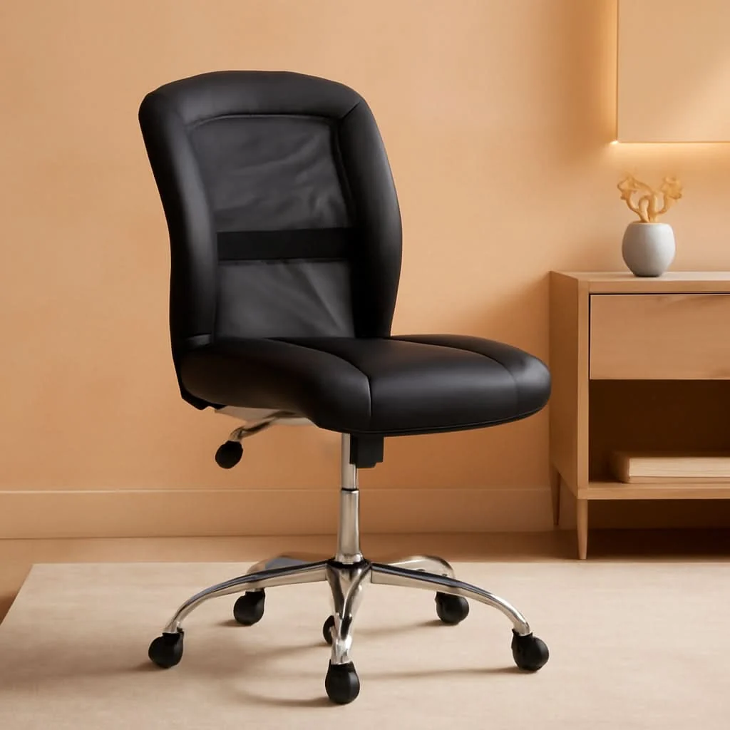 Environmentally Friendly Armless Desk Chair With Mesh Back And Wheels Black Artisan