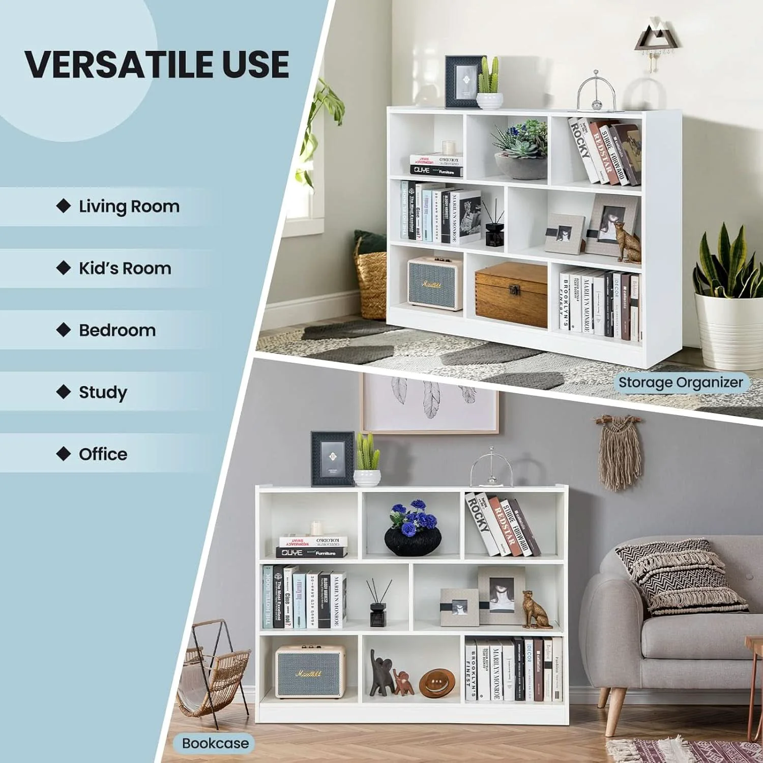 Fashionable White Cube Bookcase Three Tier standing Organizer Consistent