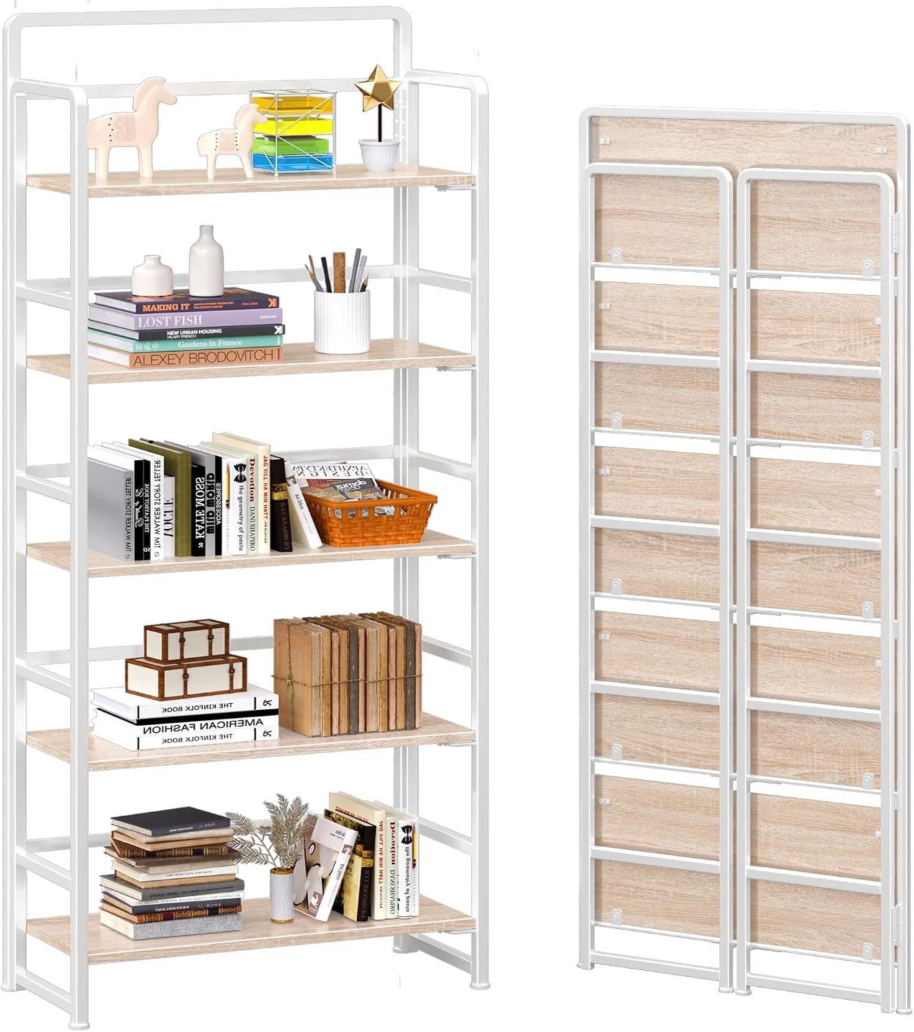 First-Class Natural White Five Tier standing Storage Bookcase User-Friendly