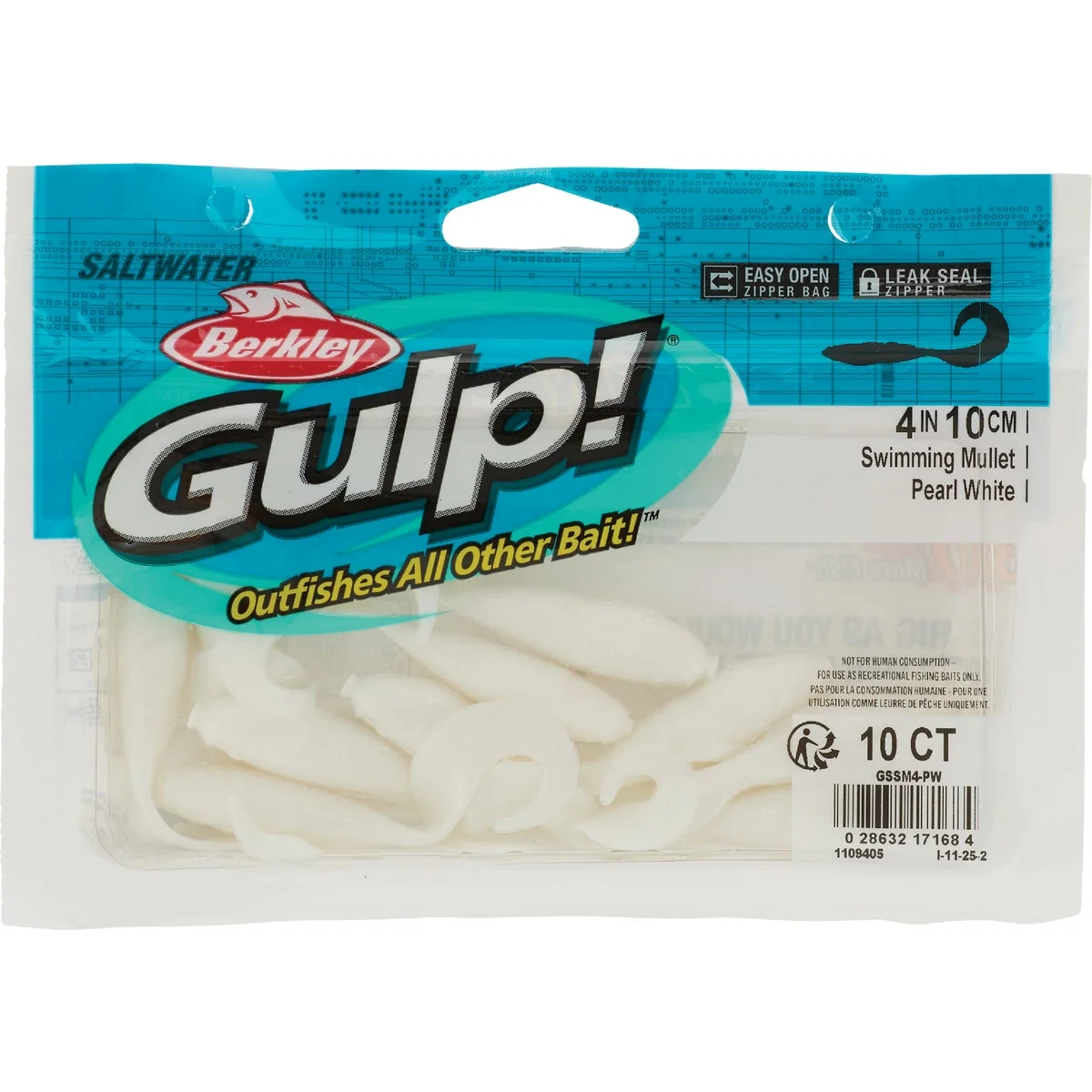 Exceptional Berkley Gulp 4 In. Pearl Saltwater Swimming Mullet 10-Pack Premium Material
