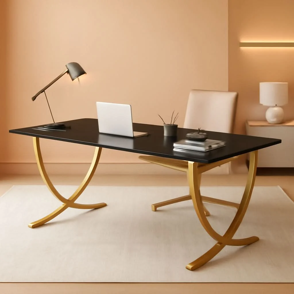 Solid Executive Desk 63 Inch Wide Black And Gold Office Desk Premium