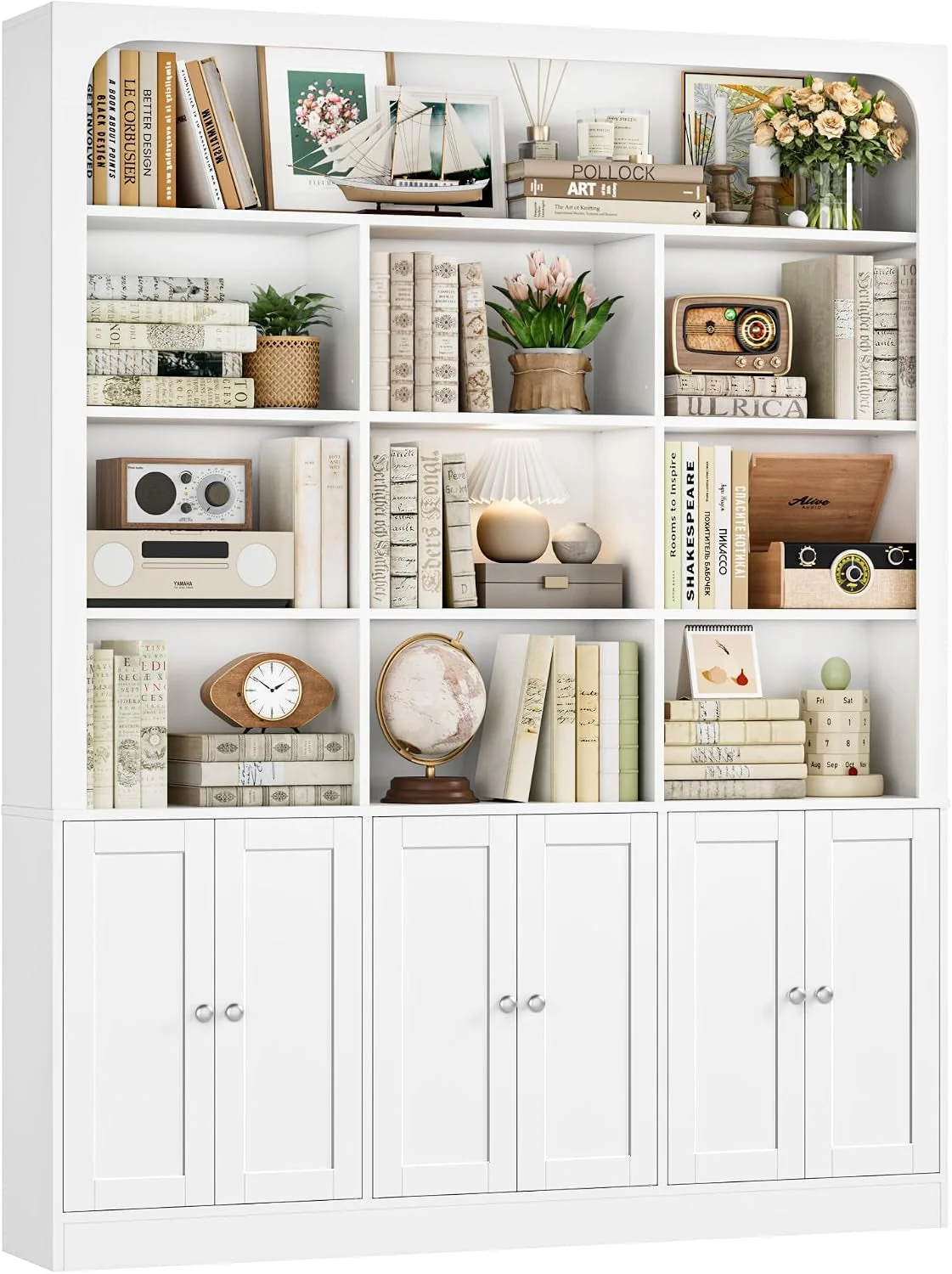 Long-Lasting White Six Tier standing Contemporary Storage Bookcase Minimalist
