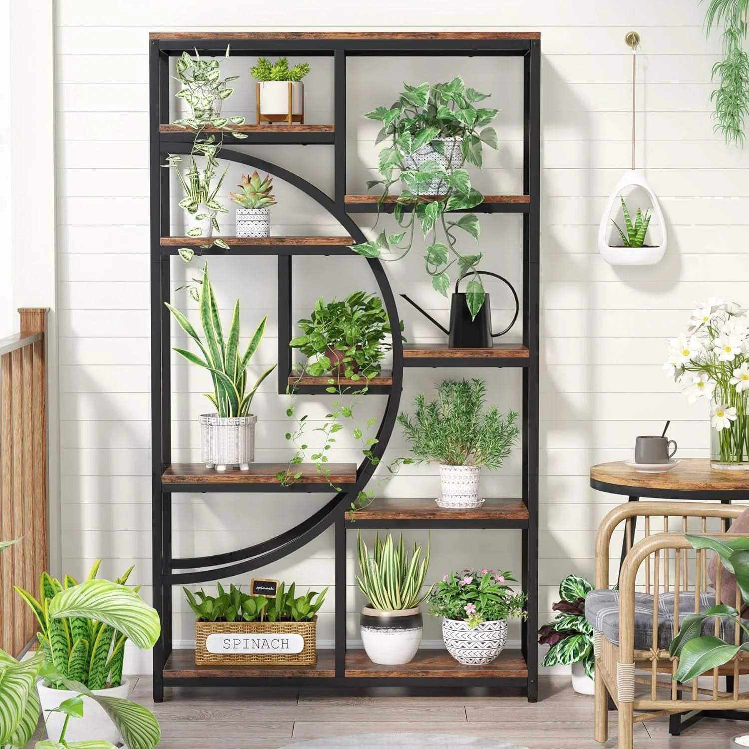 Environmentally Friendly Industrial 5 Tier Etagere Bookcase Brown Rustic Finish Enhanced