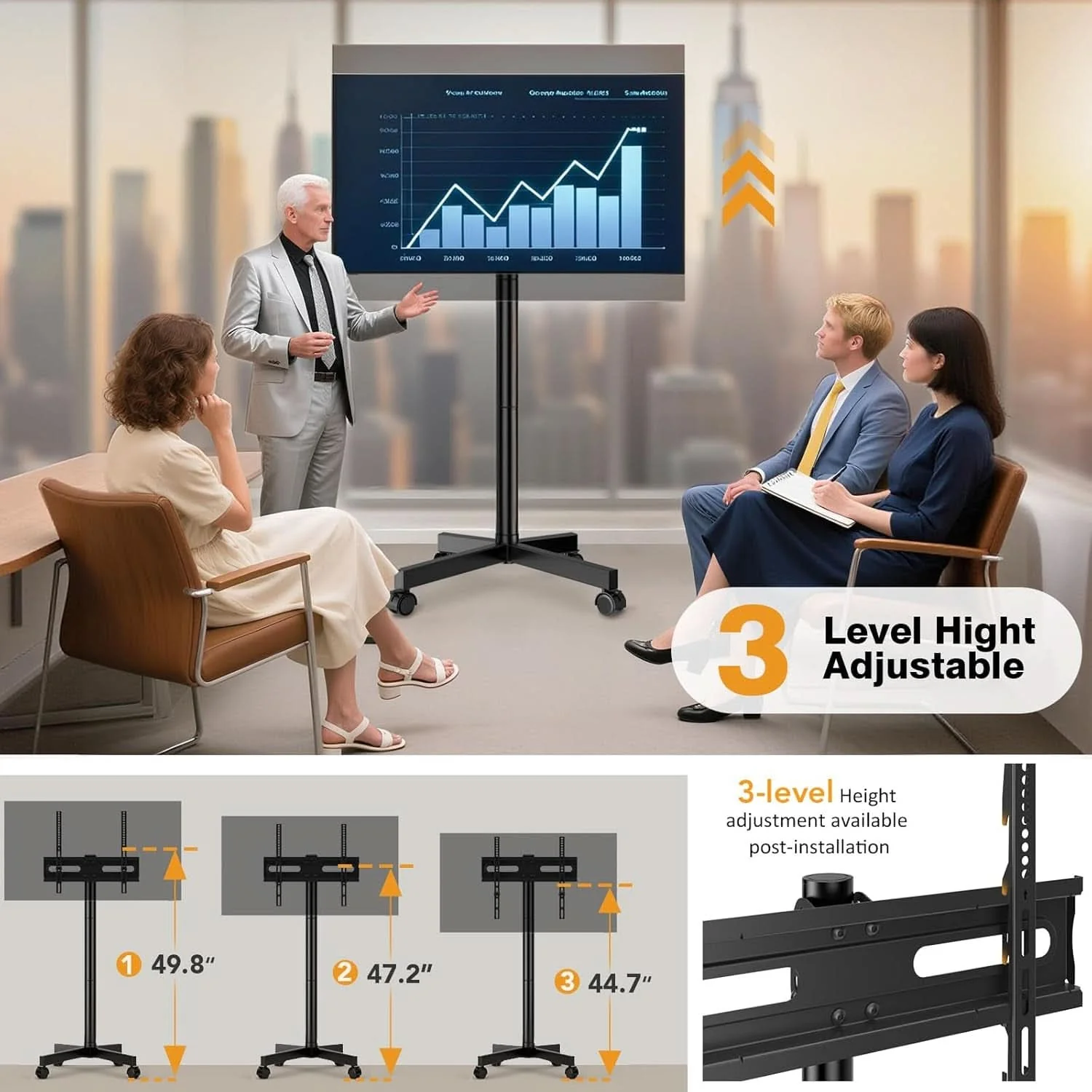 Breathable Universal Mobile TV Stand Featuring Adjustable Height Recyclable
