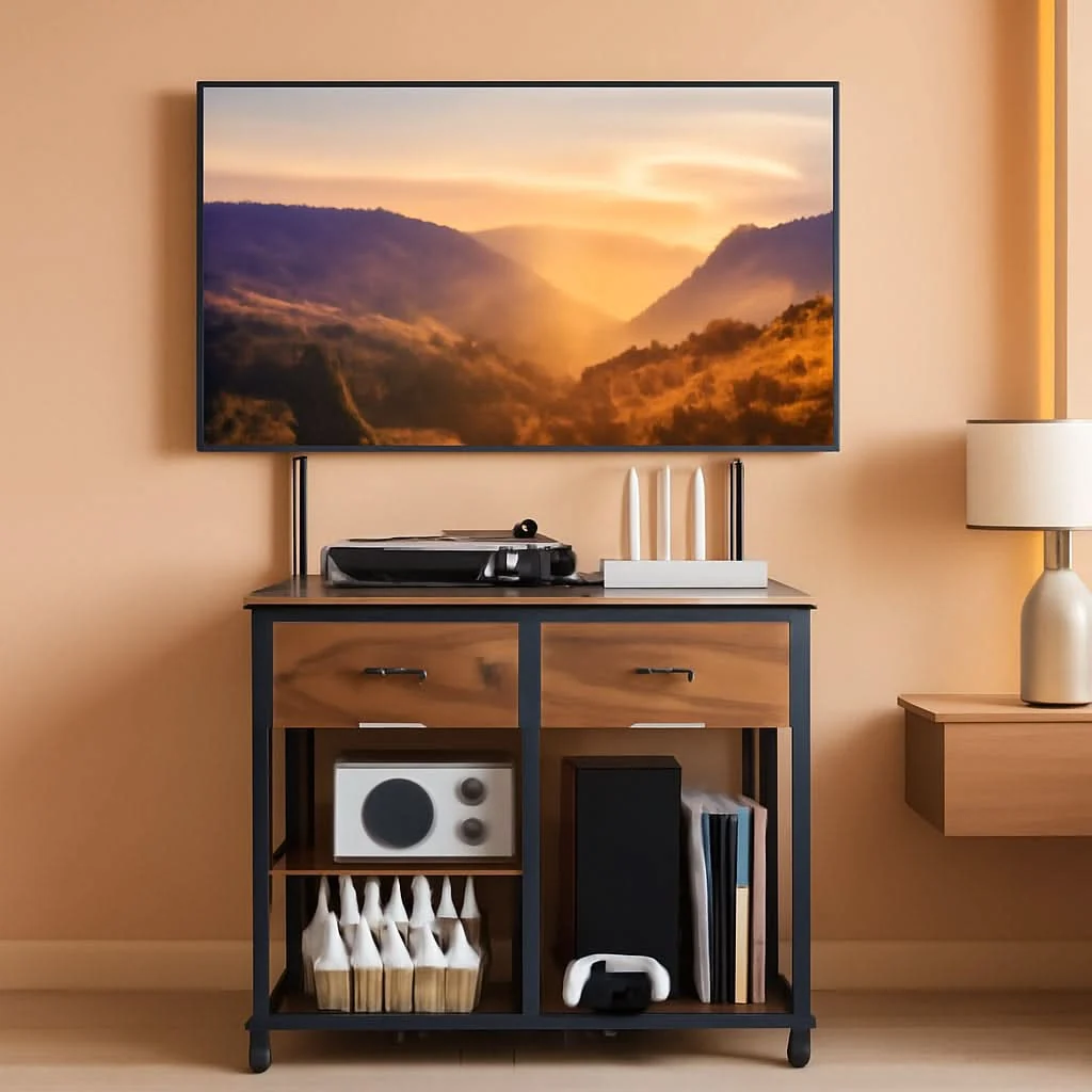 Advanced Rustic Brown Entertainment TV Stand Featuring Casters Excellent