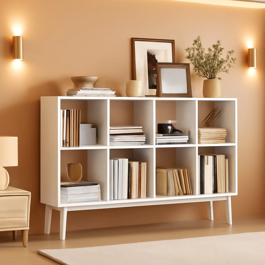 World-Class Cloud White Eight Compartment Modular Bookcase System Smooth
