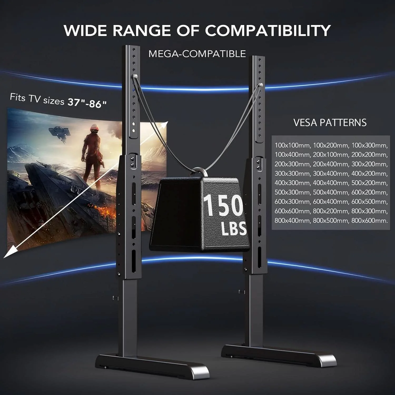 Professional Tabletop TV Stand Black Height Adjustable Universal Reusable