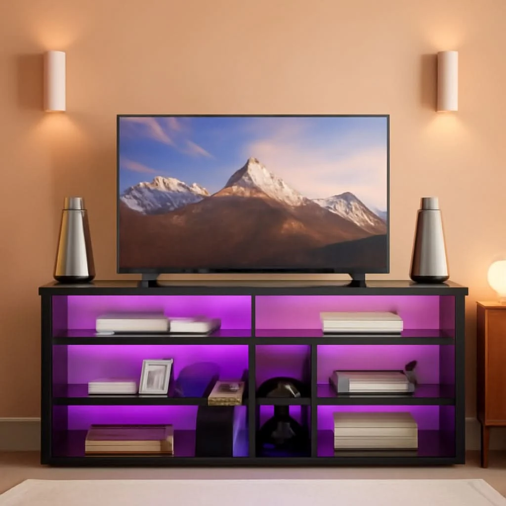 Proven LED Tall TV Stand For 55-65 TV With Adjustable Shelves High-Quality
