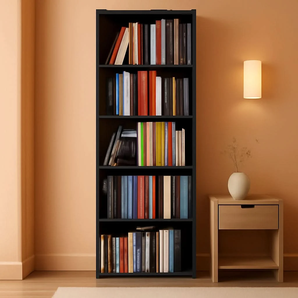 Consistent 5 Tier Wood Bookcase standing Black Home Office Dependable