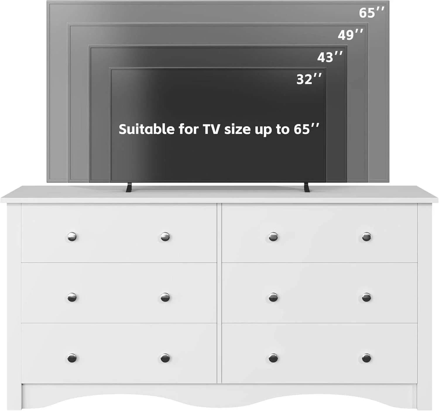 Outstanding 6 Drawer Dresser and TV Stand in White for 65 Inch TV Sophisticated
