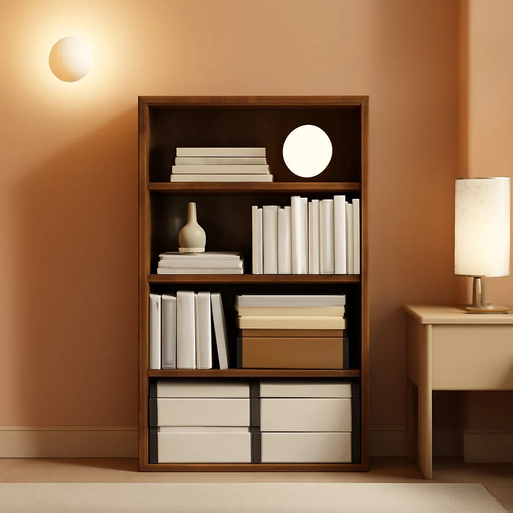 Prestigious Contemporary Amber Pine Four Tier Bookcase Storage Unique