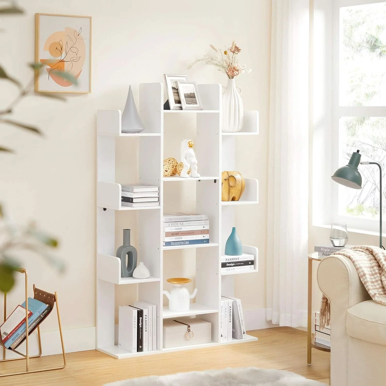 Reusable Tree Shaped Bookcase standing White 13 Shelves Storage Long-Lasting