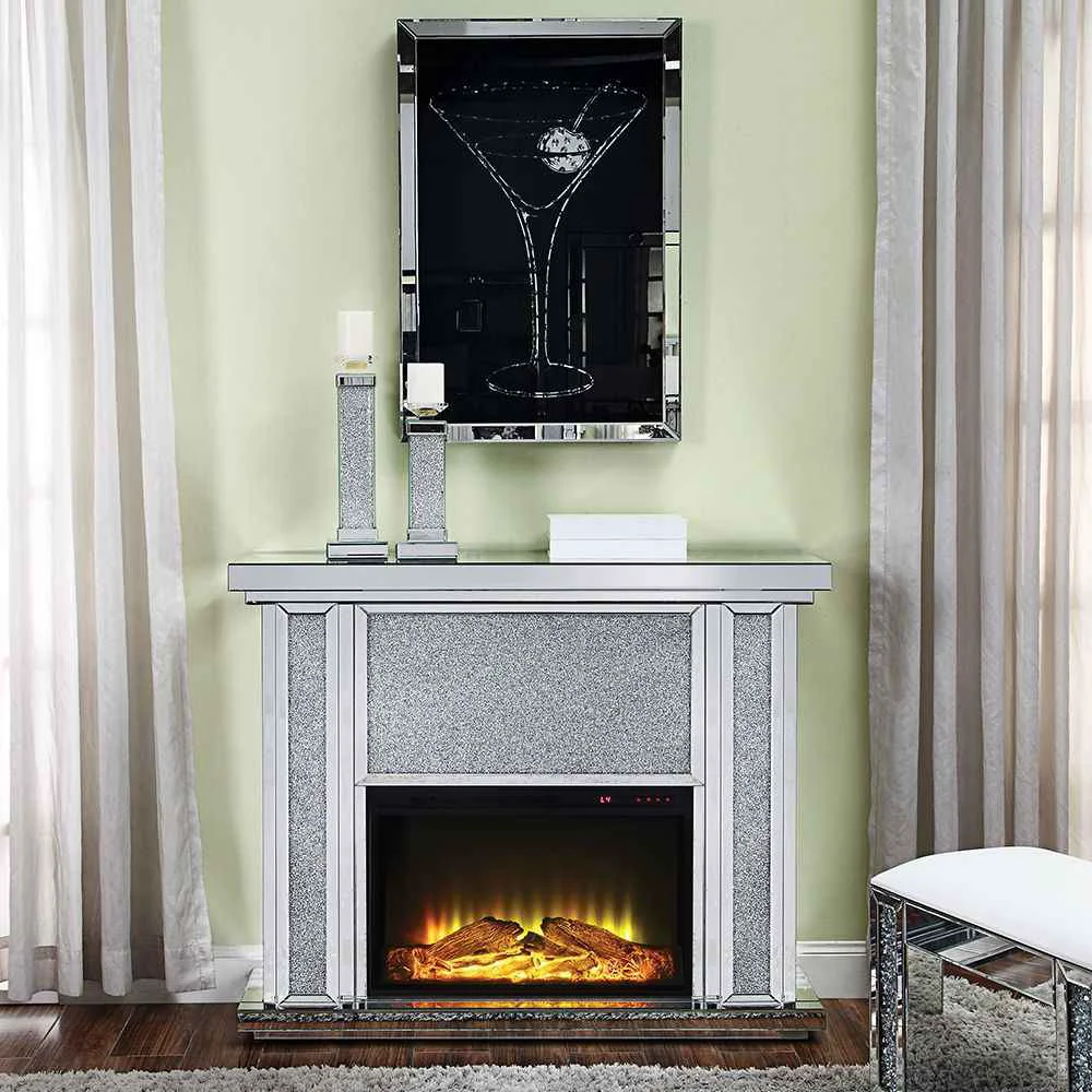 Expertly Made Noralie - LED Electric Fireplace - Mirrored Faux Diamonds Minimalist