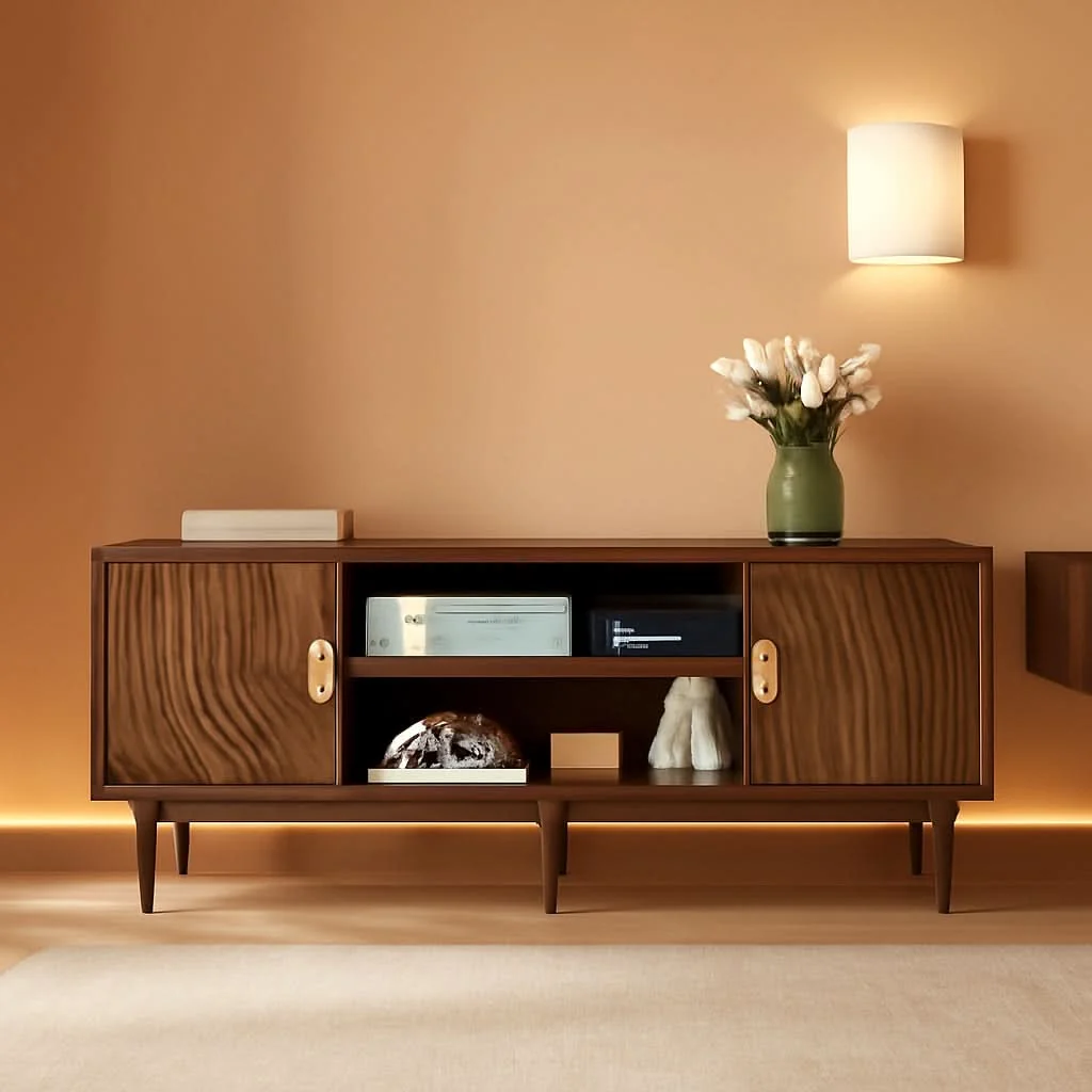Outstanding Walnut 47 Inch TV Stand Featur ingInte grated Storage Specialty
